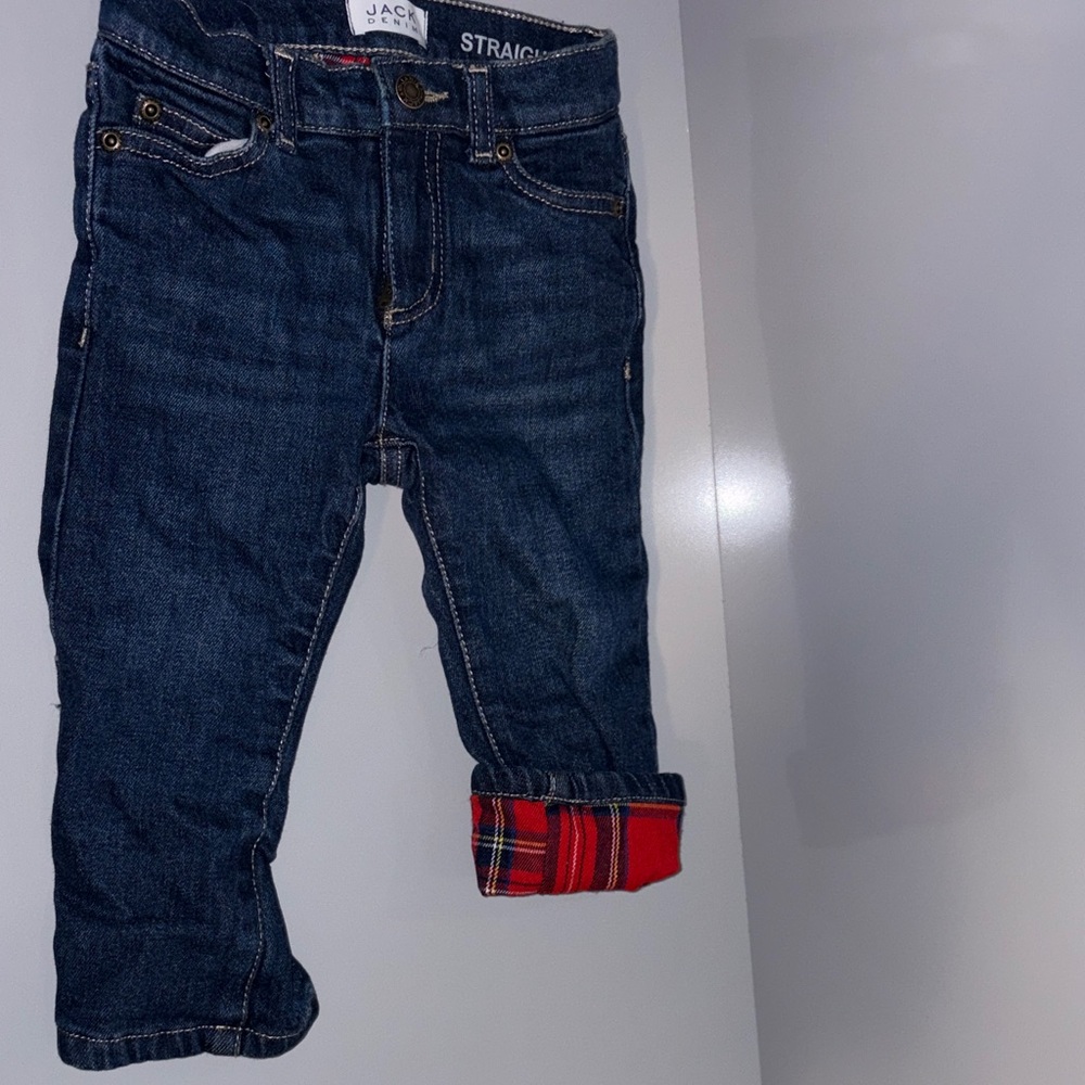 Janie and Jack Kingsley Dark Blue Jeans with Red Plaid flannel lining